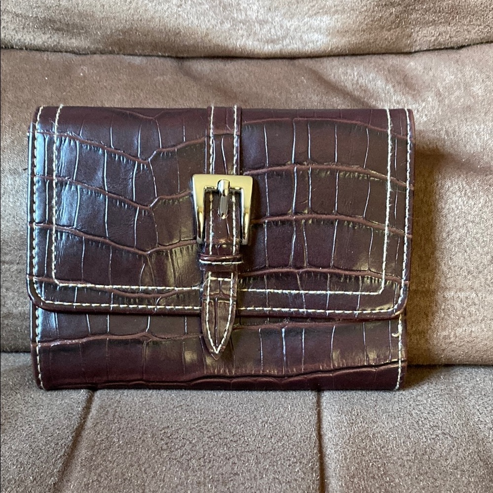 Brown Croc Embossed Wallet with Buckle